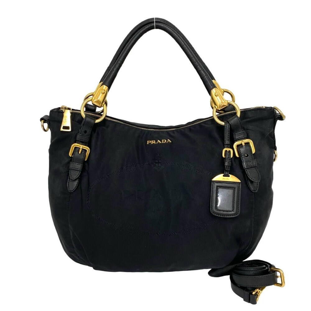 PRADA Prada Logo Hardware Tessuto Nylon Leather Genuine 2-way Shoulder Bag Ha...